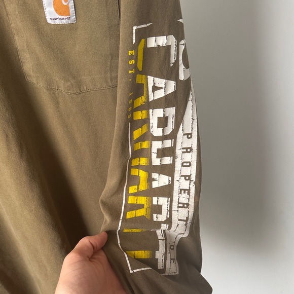 CARHARTT Vintage Olive Long Sleeve Tee | Side Arm Logo | Large - Picture 5 of 9